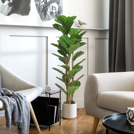 Künstlicher Leierfeigenbaum 120 Cm - Kunststofftopf Mit Massivem Grünem Holzstamm - Perfekt Für Elegante Inneneinrichtung.