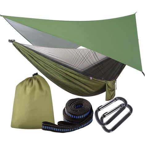Zolginah Hängematte Mit Moskitonetz Und Plane Und Gurten, Tragfähigkeit 200 Kg, 290 X 140 Cm, Doppelhängematte Aus Atmungsaktivem Nylon, Leichte Hängehängematte Für Outdoor, Garten, Reisen, Wandern, C