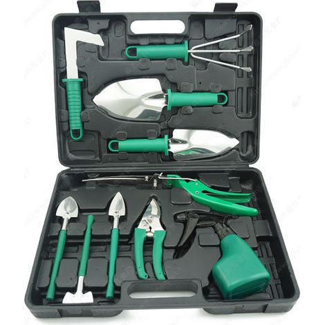 10-teiliges Gartenwerkzeug-set, Ergonomischer, Rutschfester Griff, Inklusive Pflanzkelle, Sämaschine, Rechen, Sprühgerät, Schaufel Und Gartenkoffer 【einfache Handhabung】
