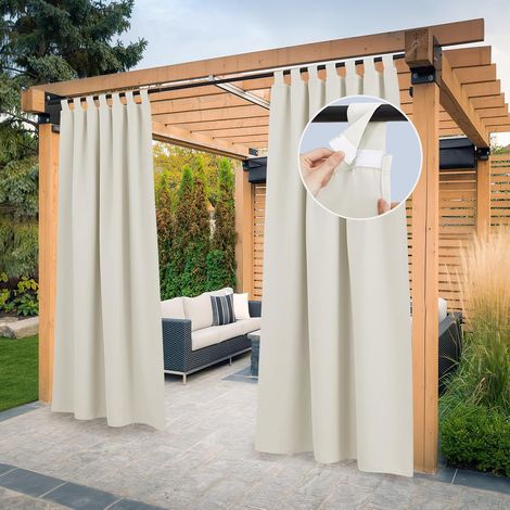 Hellbeige Outdoor-vorhänge (2 Stück, 132 X 213 Cm), Verdunkelnd Und Wasserdicht, Mit Ringen, Für Pavillons Und Gärten