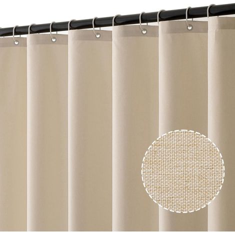 Strukturierter Duschvorhang Aus Leinen, 120 X 200 Cm, Hellbeige, Schwerer, Luxuriöser Hotel-duschvorhang, Wasserdicht, Schimmelresistent, Waschbare Badvorhänge Aus Stoff Für Badezimmer Mit 8 Ringen