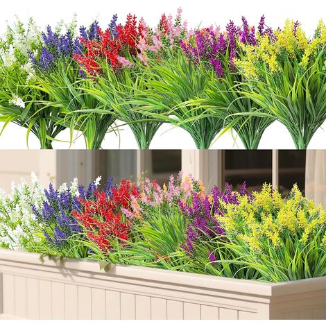 12 Bündel Künstliche Blumen Für Den Außenbereich, Gefälschte Lavendelpflanzen, Künstliche Außendekoration, Balkonpflanzen Für Innengärten, Balkonblumendekoration Usw
