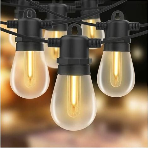 15 M Lange Led-lichterkette Für Den Außenbereich Mit 15 E27-s14-glühbirnen, Wasserdichte Ip44-kunststoffgirlande Für Garten, Hof, Terrasse, Weihnachten – Trimec