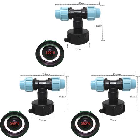 3er-pack Ibc-tankadapter S60 X 6 – T-stück Für Wasserschlauchanschluss – T-auslass (20 Mm T-auslass)