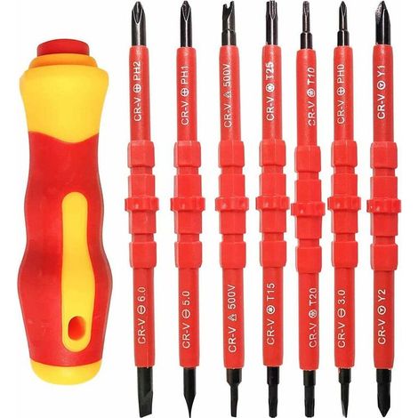 7-teiliges Multifunktionales, Isoliertes Elektro-schraubendreher-set, 14-in-1, Austauschbare Legierung, Elektriker-reparatur-werkzeug-set