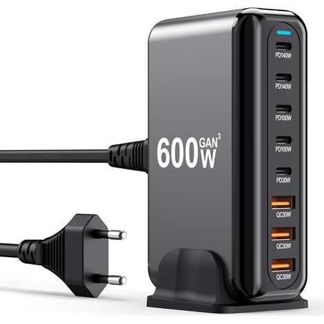 8-port-600-w-gan-usb-c-ladeblock – Schnellladestation, Kompatibel Mit Laptop, Ipad, Iphone 17 Pro Max, Pixel, Dell, Macbook Pro/air, Galaxy S25, Steam Deck, 140-w-usb-c-adapter Für A