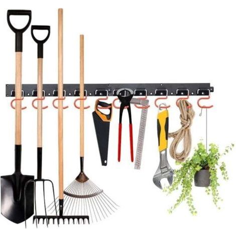 An Der Wand Montierter Gartenwerkzeugständer, Mohoo 64 Zoll Hängender Gartenwerkzeug-organizer, Verstellbares Aufbewahrungssystem Für Garagen Mit 4 Schienen Und 16 Haken, Gartenwerkzeugständer Ra