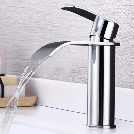 Badezimmer-waschtischarmatur, Wasserfallauslauf, Einhand-waschtischarmatur, Einhebelmischer, Geräuscharm, Chrom