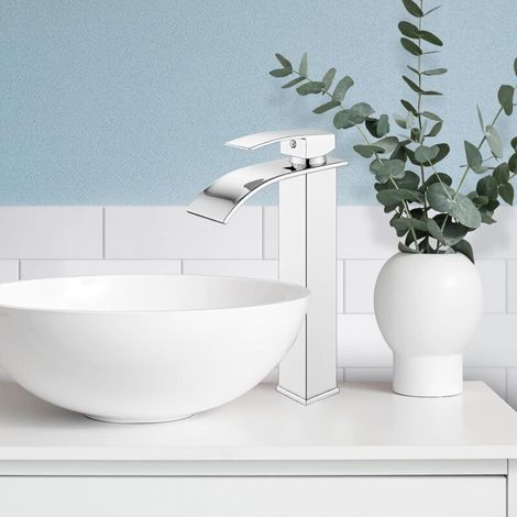 Badezimmer-wasserhahn, Modernes Wasserfall-design, Verchromter Waschbecken-wasserhahn, Hochwertiges, Langlebiges Metallgehäuse, Einstellbares Heißes Und Kaltes Wasser