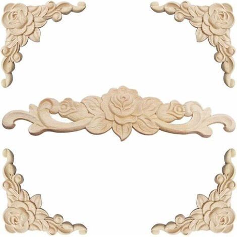Dekorative Holzleiste, 5 Stück, Holzskulptur, Dekorative Holzleiste, Applikation, Rosettenleiste, Dekorativer Floraler, Aus Holz Geschnitzter Aufkleber, Dekorative Geschnitzte Ecke Für Die Möbeldekora