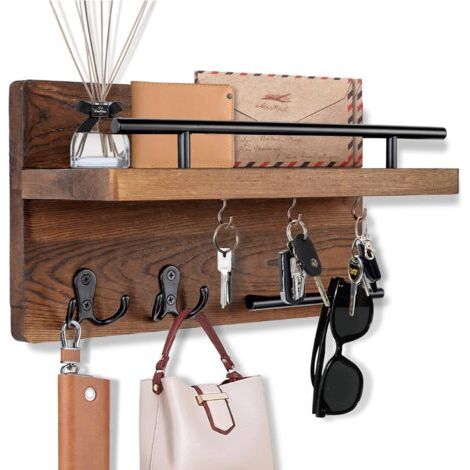 Dekoratives, An Der Wand Montiertes Schlüsselbrett Mit 5 Schlüsselhaken, Wandmontiertes Schlüsselbrett Für Die Wand Mit Post-schlüsselhalter, Post-organizer Aus Holz Mit Regal, Flur, Büro