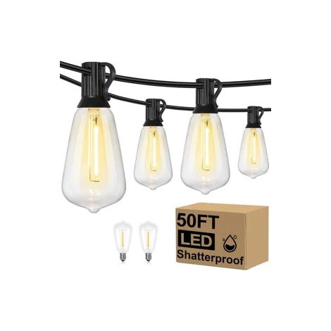 Guinguette-lichtgirlande Für Den Außenbereich, 15 M, 25 + 2 Led-girlandenbirnen, Gartenlicht-girlande, Lichter Für Außenterrasse, Pergola, Balkon, Eu-stecker