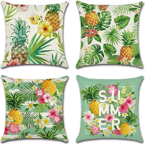 Kissenbezug, Set Mit 4 Tropischen Pflanzen Und Ananas-muster, Sofakissenbezug Für Terrasse, Garten, Wohnzimmer, Schlafzimmer, Dekoration, 45 X 45 Cm