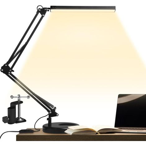 Led-schreibtischlampe Mit Klemme Und Rundem Sockel, 14-w-architektenlampe, Klappbarer Verstellbarer Arm, 3 Farbtemperaturen, 10 Helligkeitsstufen 5 V/2 A, – Trimec