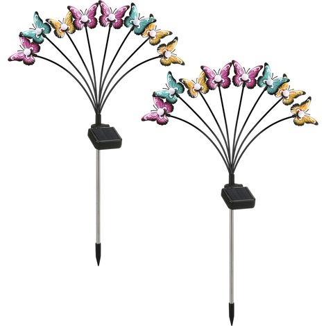 Set Aus 2 Solarbetriebenen Gartenleuchten Mit Blumen- Und Schmetterlingsmotiv – Wasserdicht – Zur Beleuchtung Von Wegen, Terrassen, Hochzeiten Und Weihnachten.