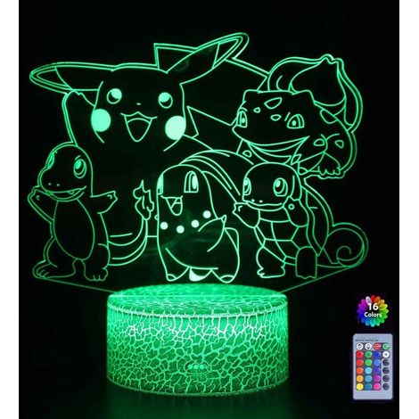 Nachtlicht, 3d-nachtlampe, Pokemon Pikachu, Led-nachttischlampe, Fernbedienungstaste, 16 Wechselnde Farben, Usb-stecker, Trimec