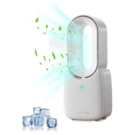 Outdoor-ventilator Und Nebelerzeuger, 11,8 Zoll Tragbarer Blattloser Schreibtischventilator, 3 Geschwindigkeitseinstellung Mit 5 Farben, Touch-control-led-licht Für Home-office-schlafzimmer