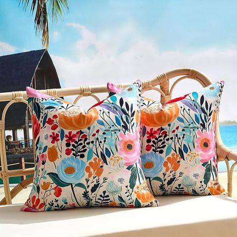 Set Mit 2 Dekorativen Outdoor-kissenbezügen, 45 X 45 Cm, Wasserdicht Und Mit Blumenmuster – Für Garten, Stühle, Sofas, Wohnzimmer, Schlafzimmer Und Heimdekoration
