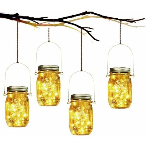 Solar-gartenleuchte – 4 Stück, Wasserdichte Solar-glaslaterne, Einmachglas, Gartenlaterne Für Den Innenbereich, Außenbeleuchtung, Dekoration, Schlafzimmer, Zuhause, Weihnachten (4 Stück) – Liaiki
