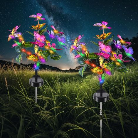 Qoosea Solar-gartenleuchte, Set Mit 2 Schmetterlingsförmigen Solarleuchten, Ip65 Wasserdicht, Für Den Außenbereich: Led-beleuchtung Für Wege, Garten, Terrasse, Patio, Hochzeit, Weihnachten, Rasen Usw.