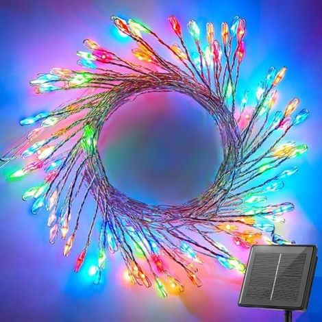Solarbetriebene Lichterkette Für Den Außenbereich, 6 M, 200 Leds, Wasserdicht, 8 Feuerwerksmodi, Balkonbeleuchtung, Für Bäume, Terrassen, Weihnachtsfeiern, Hochzeitsdekorationen (mehrfarbig)