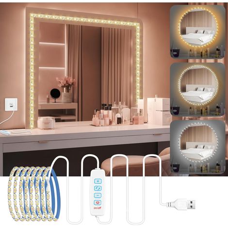Spiegel Mit Led – Dimmbar, 3 Farben, 9 Helligkeitsstufen, Ankleide- Und Make-up-licht, 2 M Kabel