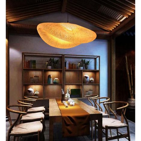 Trimec – Pendelleuchte Aus Bambus Und Natürlichem Rattan – Kreatives Vintage-geflecht – Einstellbar E27 – 40 Cm Für Wohnzimmer, Cafés, Büros