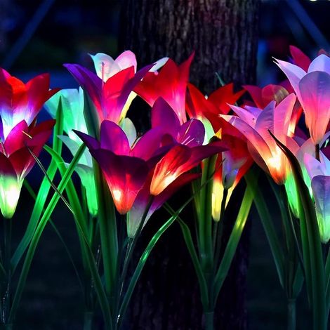 Ymyny 4er-pack Solar-gartenleuchten Mit 16 Großen Lilienblüten, Mehrfarbig Wechselnde Led, Wasserdicht
