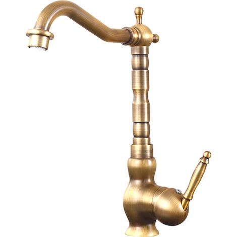 Ymyny Antiker Messing-küchenarmatur, All-retro-küchenmischbatterie, Drehschalter, Gebürsteter Waschbecken-wasserhahn (hoch)