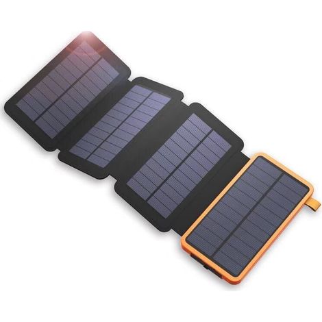 Crea – 20000 Mah Solarladegerät – 4 Solarpaneele – Schnellladung 2 Usb-anschlüsse 2,1 A – Wasser- Und Stoßfest – Led-taschenlampe