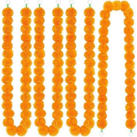 Girlande Aus 5 Dekorativen Ringelblumen, 5 Fuß Künstliche Ringelblumen, Diwali-dekorationen Für Zuhause, Orangefarbene Blumen.