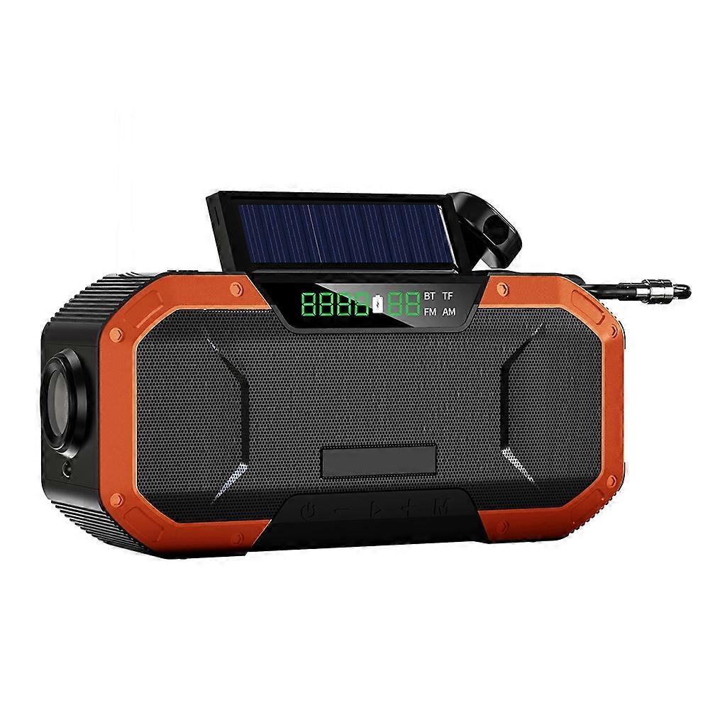 Radio Solaire D'Urgence À Manivelle Avec Batterie Externe 5000 Mah, Haut-parleur Bluetooth, Lampe Torche Led Et Alerte Sos. Radio Fm/am D'Extérieur.