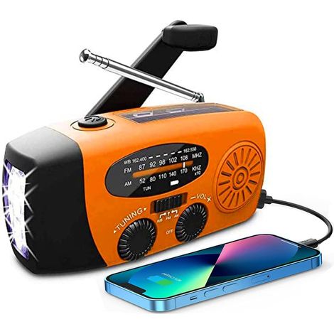 Notfall-kurbelradio Mit Led-taschenlampe, Tragbares Am/fm-noaa-radio Mit 2000-mah-powerbank, Orange