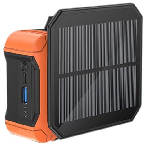 Orangefarbener Solarventilator Aus Kunststoff Zum Tragen Um Die Taille Oder Um Den Hals, Über Usb Wiederaufladbar, Hohe Kühlleistung, Tragbar Für Den Außenbereich.