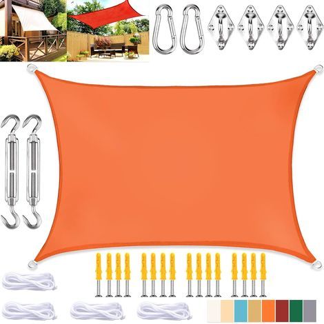 Rechteckiges Sonnensegel, Wasserdichtes Segeltuch Mit Uv-schutz Und Befestigungsset, Für Terrasse Oder Garten Im Freien, Orange, 3 X 5 M