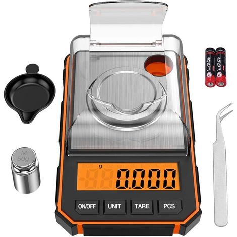 Ymyny Präzisionswaage 0,001 G, Oria Taschenpräzisionswaage Mit 50 G Kalibriergewicht, Küchenwaage Mit Tara Und Hintergrundbeleuchtetem Lcd-display Für Lebensmittel, Pulver – Orange
