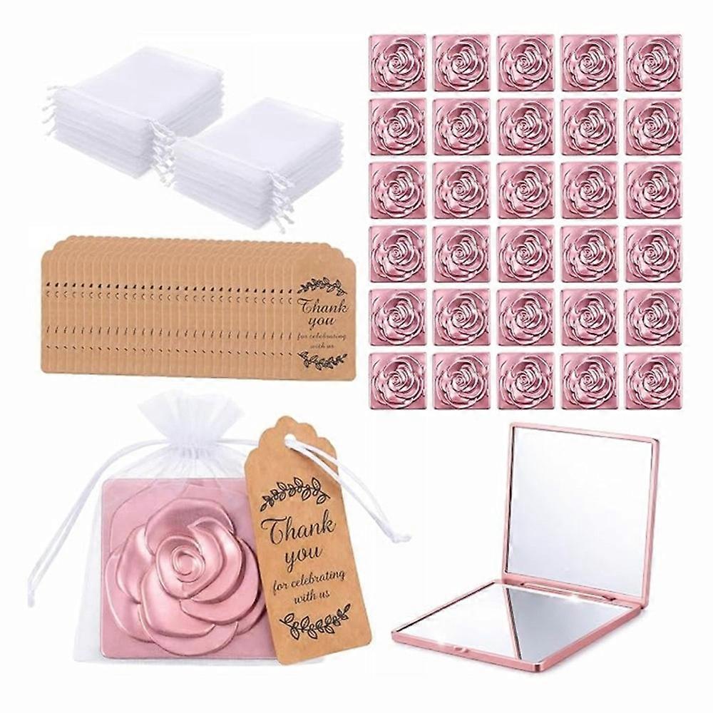 Lot De 30 Miroirs De Poche Roses, Avec Étiquettes Et Pochette En Organza, Parfaits Pour Les Cadeaux De Mariage Et Les Fêtes Prénuptiales.