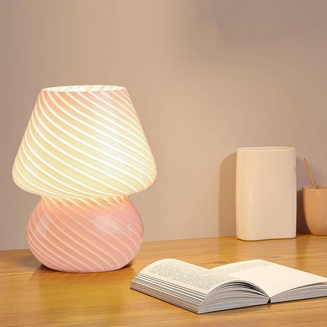 Pilz-nachttischlampe, Schlafzimmer-glas-nachtlicht, Nachttischlampe, Schlafzimmer-nachttischlampe, Nachtlichtlampe (rosa)