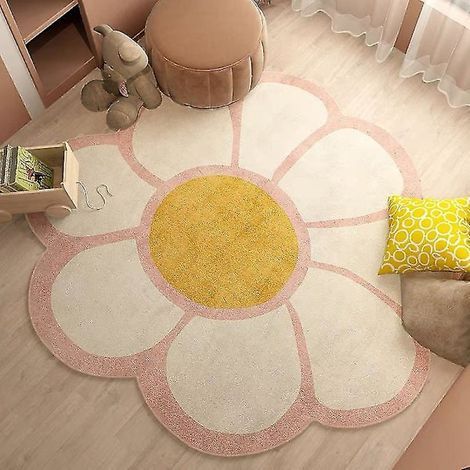 Runder Blumenteppich, Teppich Für Kinderzimmer, Weicher Nachttischteppich 100 X 100 Cm
