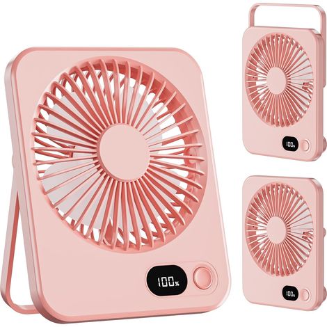 Tischventilator Mit 5 Geschwindigkeiten, Tragbarer Mini-ventilator Mit Wiederaufladbarem 1200-mah-akku, Leiser, Um 180° Neigbarer Kleiner Ventilator Für Zuhause/büro/reisen/im Freien, Rosa