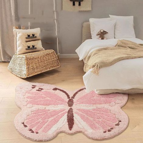 Weicher, Flauschiger Rosa Rutschfester Teppich Mit Schmetterlingsmuster, Mädchenschlafzimmer, Kinderzimmer, Nachttisch, Wohnzimmer, Leseecke, Heimdekoration