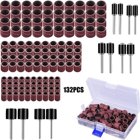 132-teiliges Gummi-schleiftrommel-set Mit Gratis-box, Einschließlich 120 Schleifbändern Und 12 Trommeldornen Für Rotationswerkzeuge