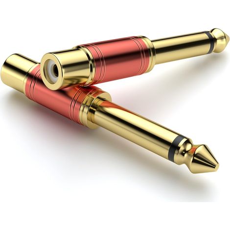 2 Stück – 6,35-mm-klinken-auf-cinch-adapter, Cinch-buchse Auf 6,35-mm-klinken-stecker-audio-adapter (24 Karat Vergoldet, Mono Ts, Rot)