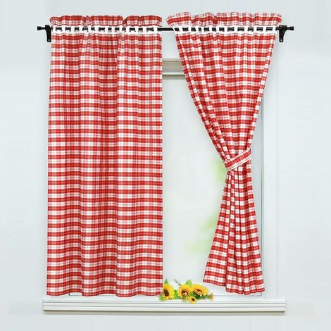 2er-set Verdunkelungsvorhänge Mit 2 Raffhaltern Im Landhausstil, Polyester, Rot, Bxh 80x120cm