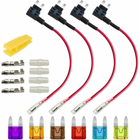 4 Stück Kleine Auto-power-dieb-sicherungen, Steckbarer Sicherungsverteiler, Flachsicherungsadapter Mit 6 Stück Sicherung (3 A/5 A/7,5 A/10 A/15 A/20 A)