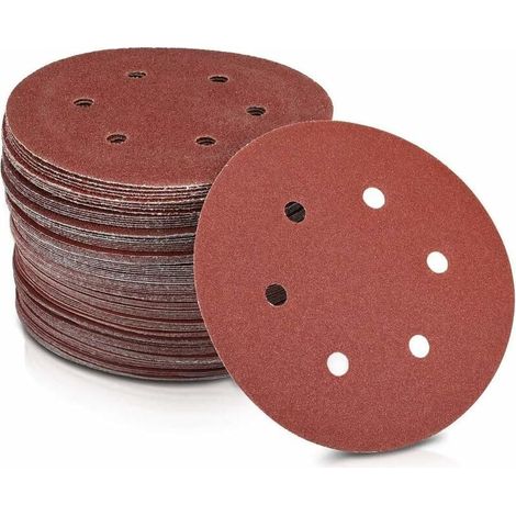 Papierschleifscheiben Ø 125 Mm Körnung 240 6 Löcher In Rot Schleifpapier Für Gipskartonschleifer, Langhalsschleifer. Packung Mit 50 Scheiben