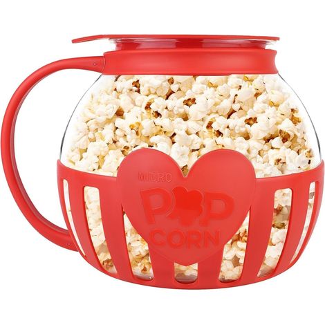 Popcornmaschine Aus Borosilikatglas, 2,13 L, Für Die Mikrowelle, Ohne Chemikalien, Gesundes Kochen Für Familienfeiern, Rot