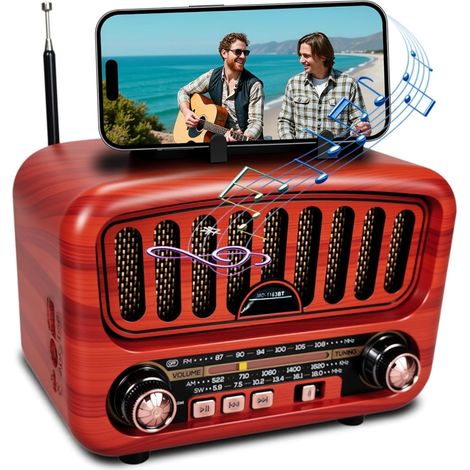 Tragbares Radio Mit Bluetooth-lautsprecher, Am/fm/sw, Kleines Vintage-radio Mit 5-w-lautsprecher Und Bluetooth 5.0 Mit Usb/tf/aux-funktion (rot)