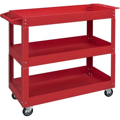 Werkstattwagen Aus Stahl 3 Etagen Auf Rollen Mit Griff Max. Laden. 150 Kg 83 X 35,3 X 76 Cm Roter Stahl