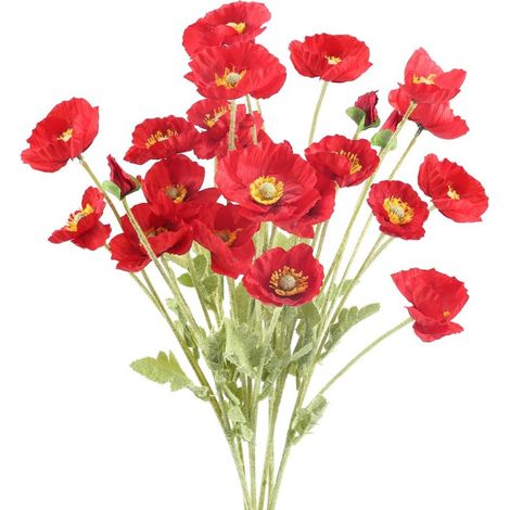 Zolginah 6 Stück Künstliche Blumen, Roter Mohnstrauß, Künstliche Seidenblumen Für Weihnachten, Party, Dekoration, Vase, Zuhause, Tisch, Winter, 60 Cm